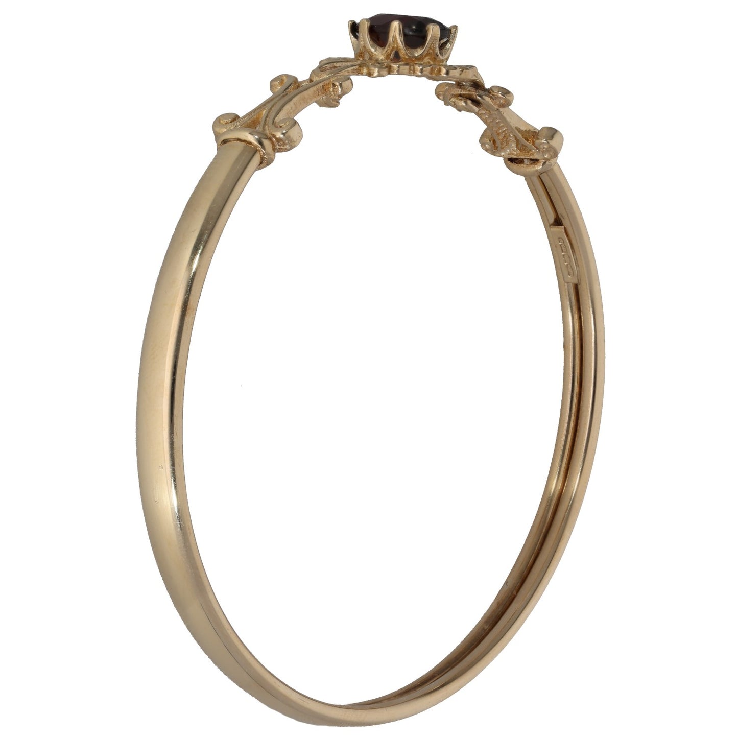 9ct gold hinged bangle bracelet with smooth oval profile and clasp hinge