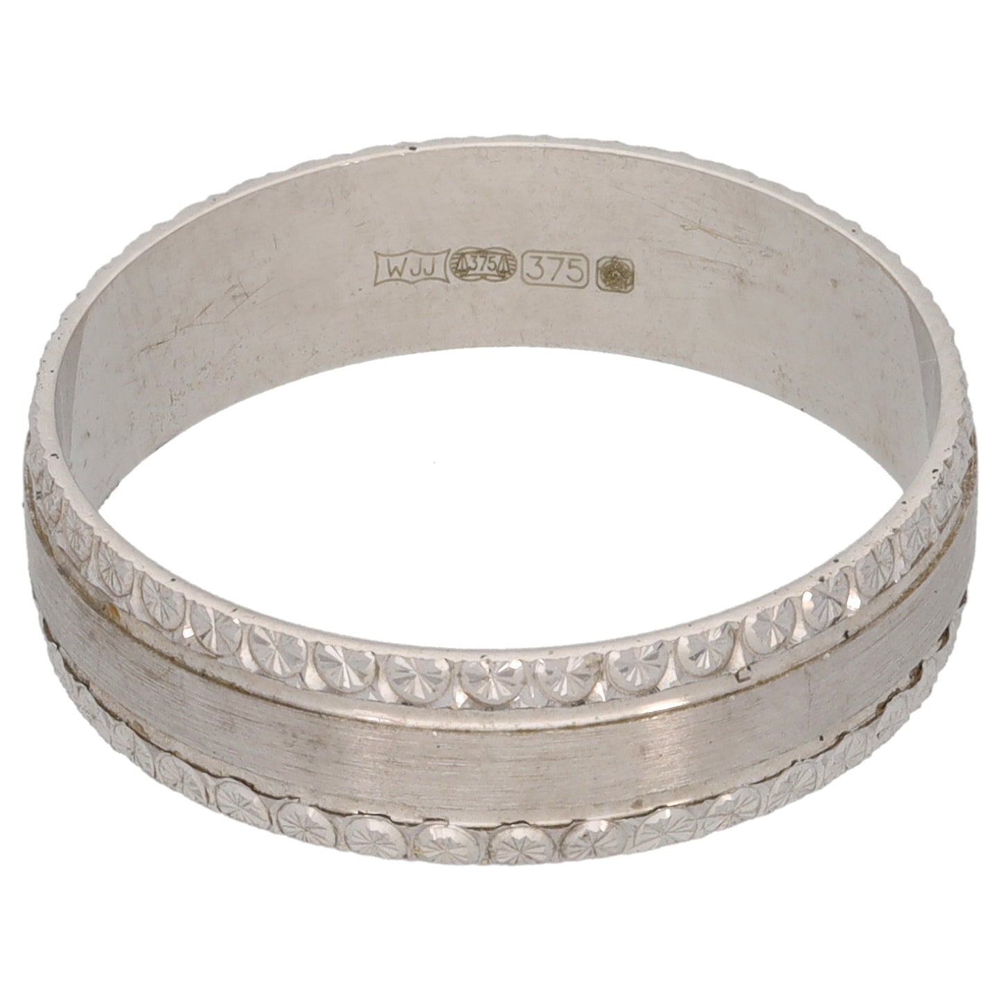 9ct White Gold Patterned Wedding Ring Size O