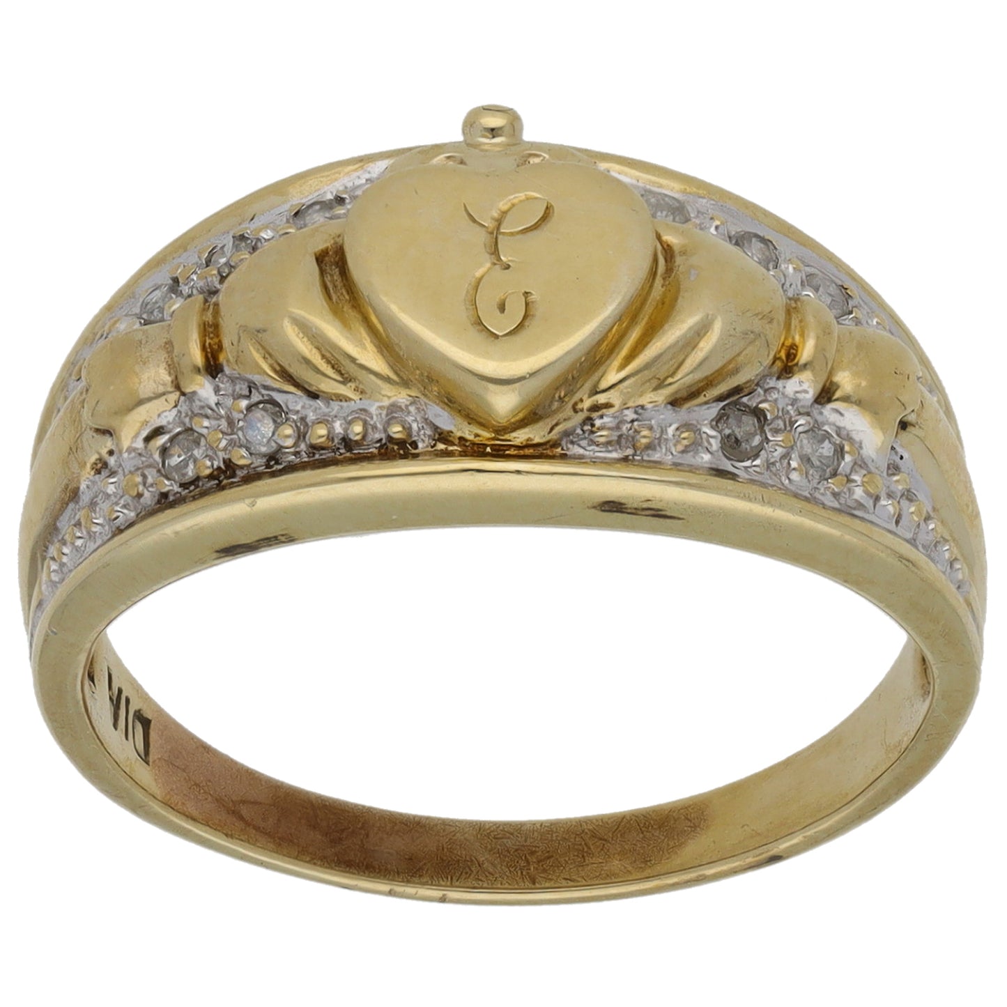 9ct Gold 0.05ct Diamond Claddagh Ring Size P