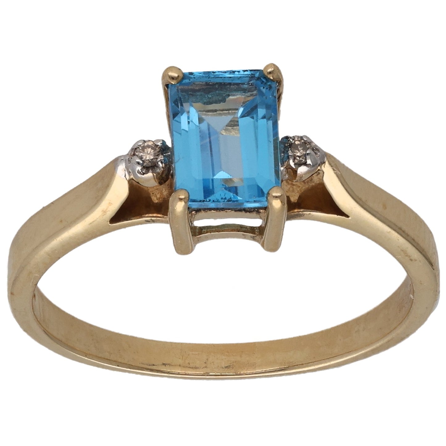 9ct Gold Topaz & 0.01ct Diamond Three Stone Ring Size P
