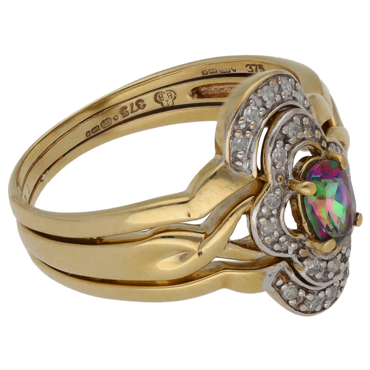 9ct Gold 0.22ct Diamond & Coated Topaz Dress/Cocktail Ring Size S