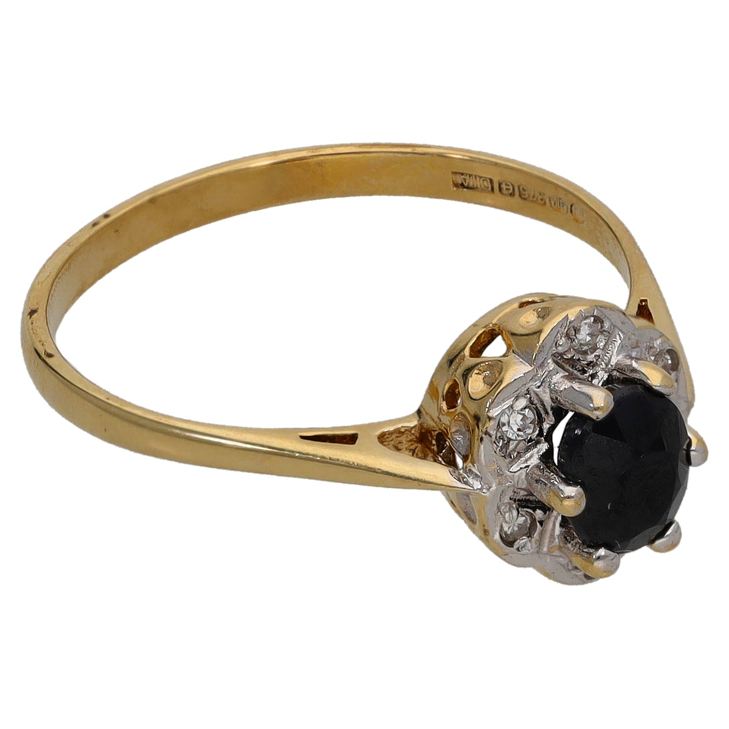 9ct Gold Sapphire & 0.03ct Diamond Dress/Cocktail Ring Size L