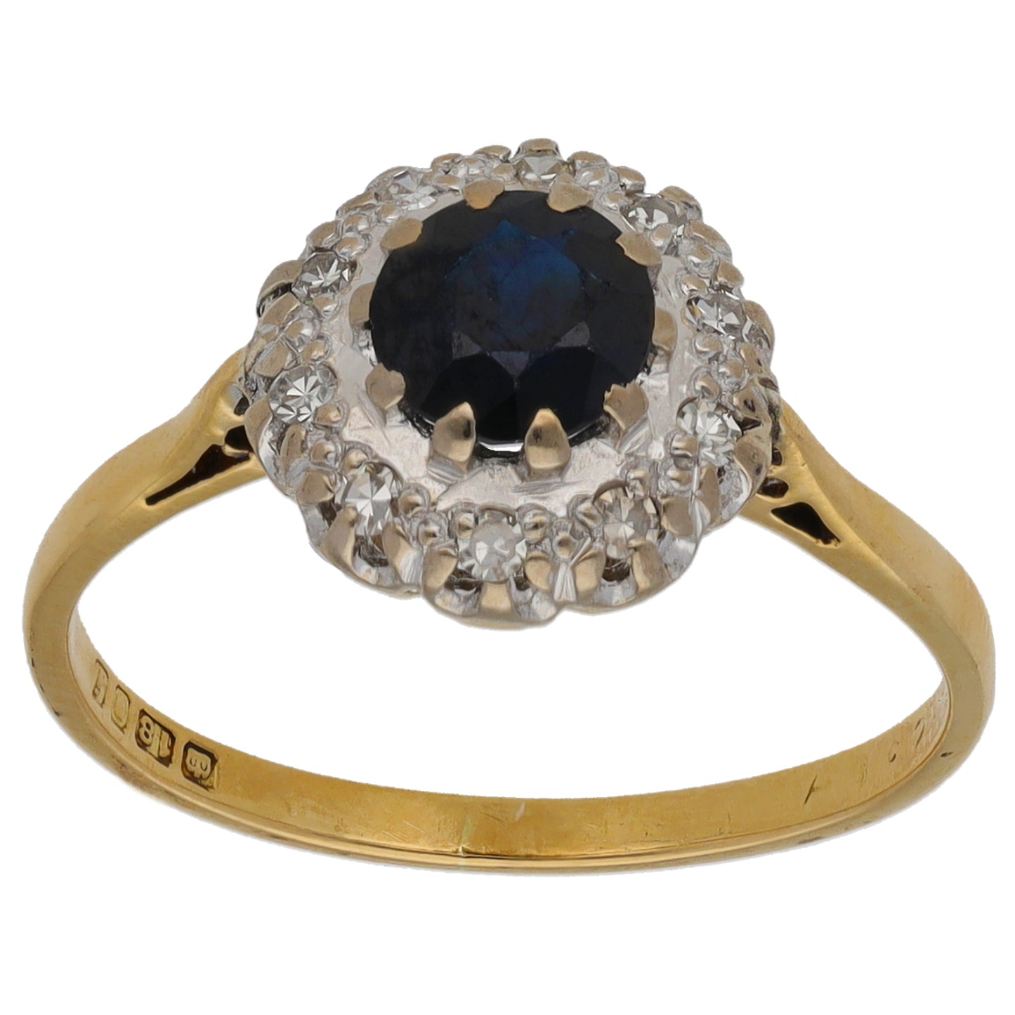 18ct Gold Sapphire & 0.05ct Round Diamond Solitaire Ring With Accent Stones Size L