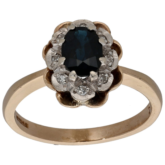 9ct Gold Sapphire & 0.08ct Diamond Dress/Cocktail Ring Size N