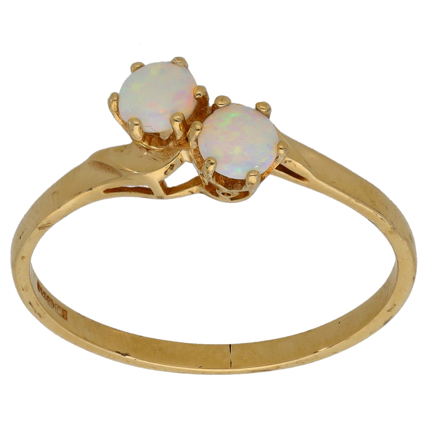 9ct Gold Opal Two Stone Ring Size R