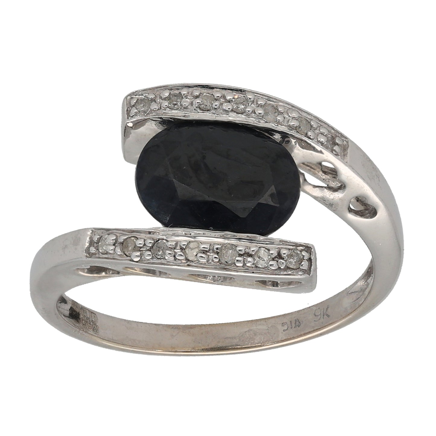 9ct White Gold Sapphire & 0.07ct Diamond Dress/Cocktail Ring Size N