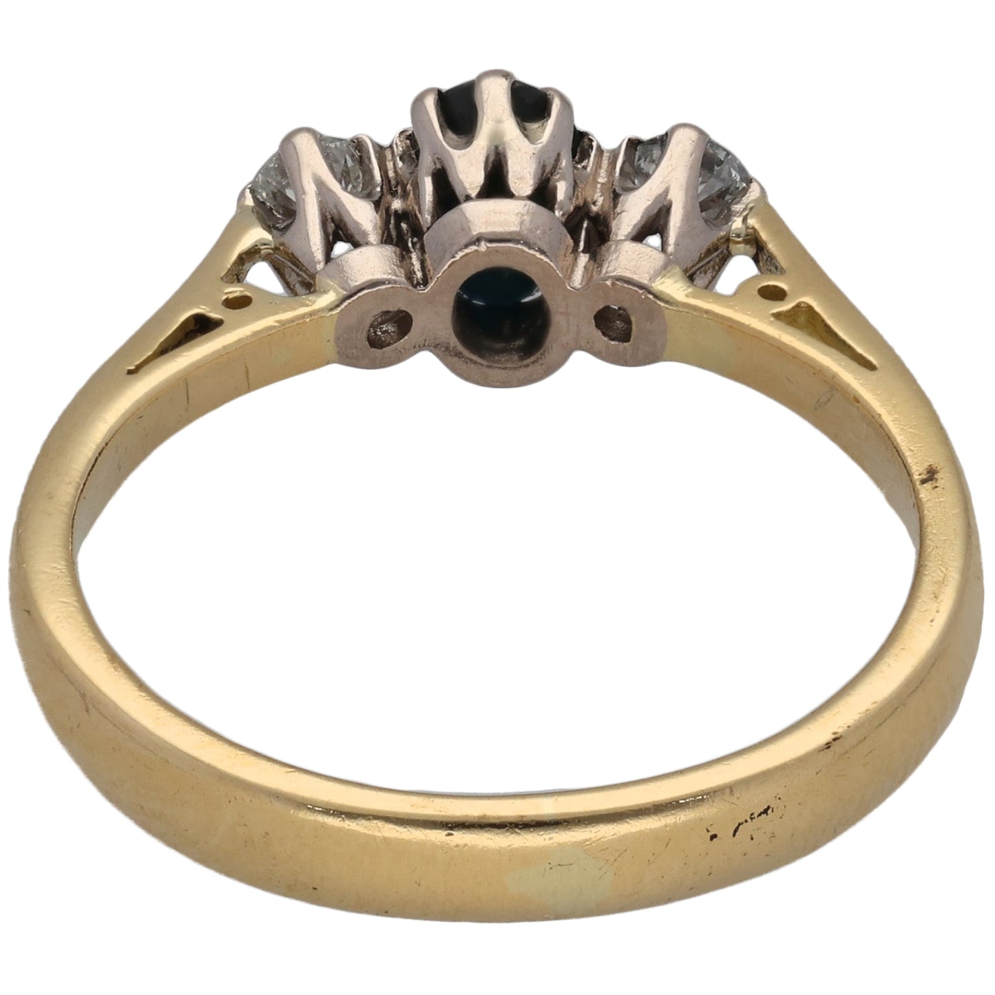 18ct Gold Sapphire & 0.20ct Diamond Trilogy Ring Size P