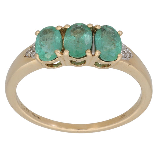 9ct Gold Emerald & 0.03ct Diamond Dress/Cocktail Ring Size P