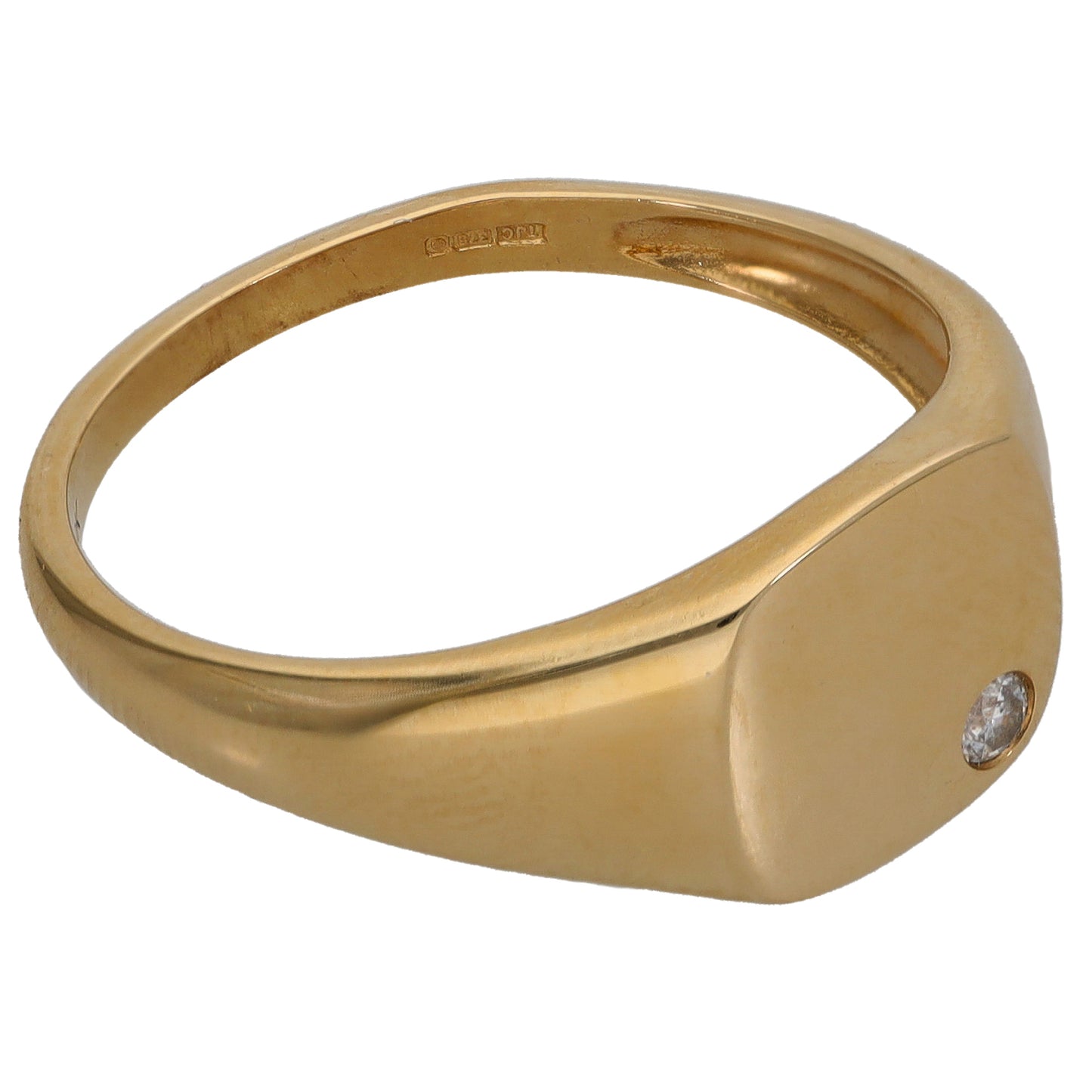 9ct Gold 0.05ct Diamond Patterned Single Stone Signet Ring Size W