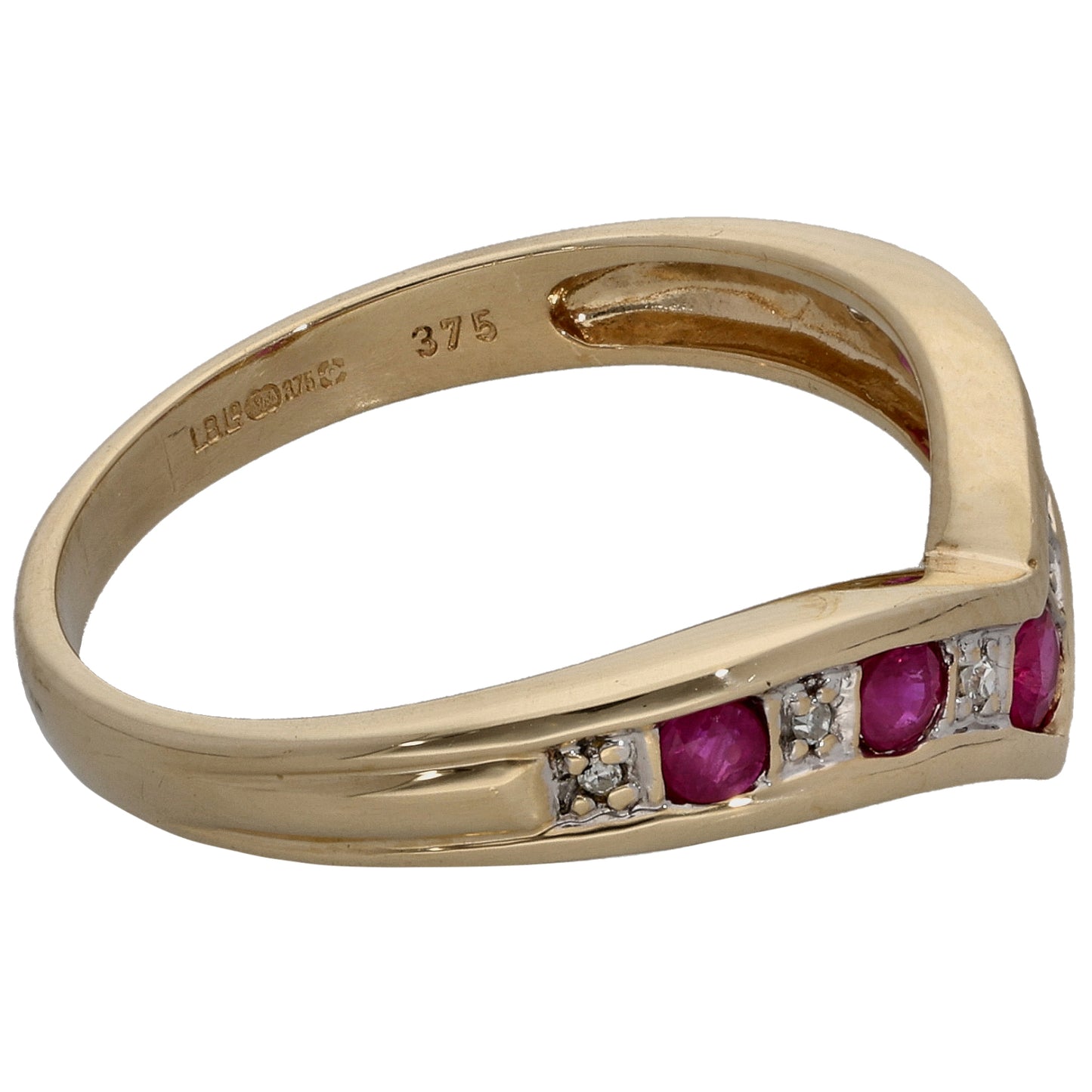 9ct Gold Ruby & 0.03ct Diamond Wishbone Ring Size O