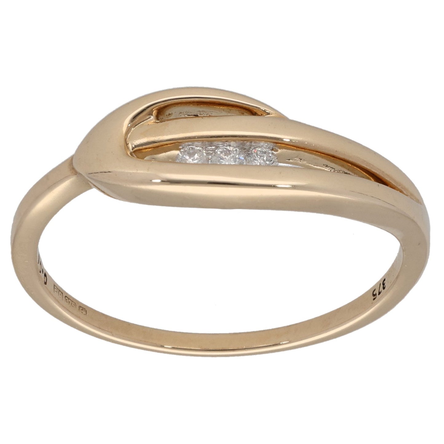 9ct Gold 0.03ct Diamond Three Stone Ring Size Q