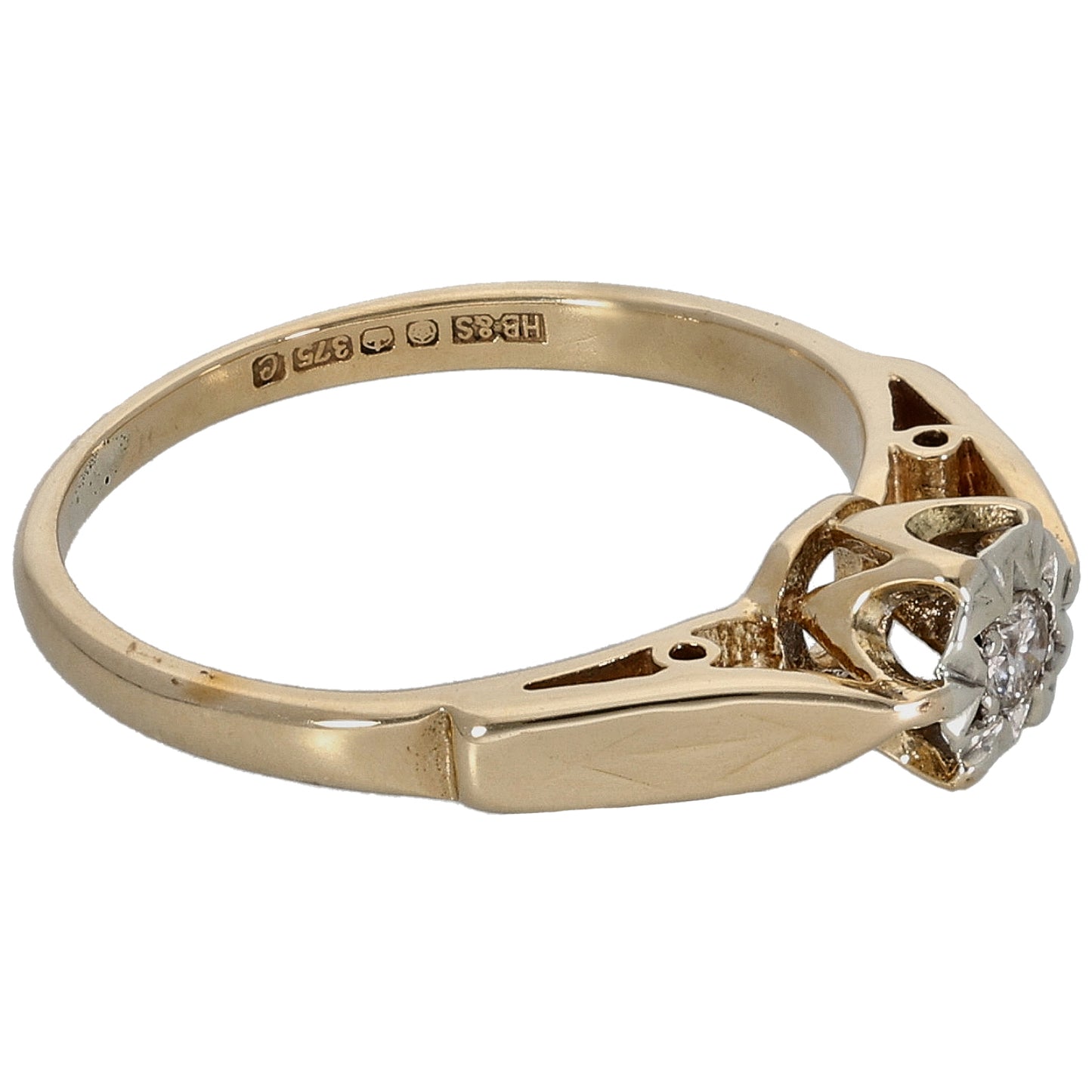 9ct Bicolour Gold 0.06ct Diamond Solitaire Ring Size L
