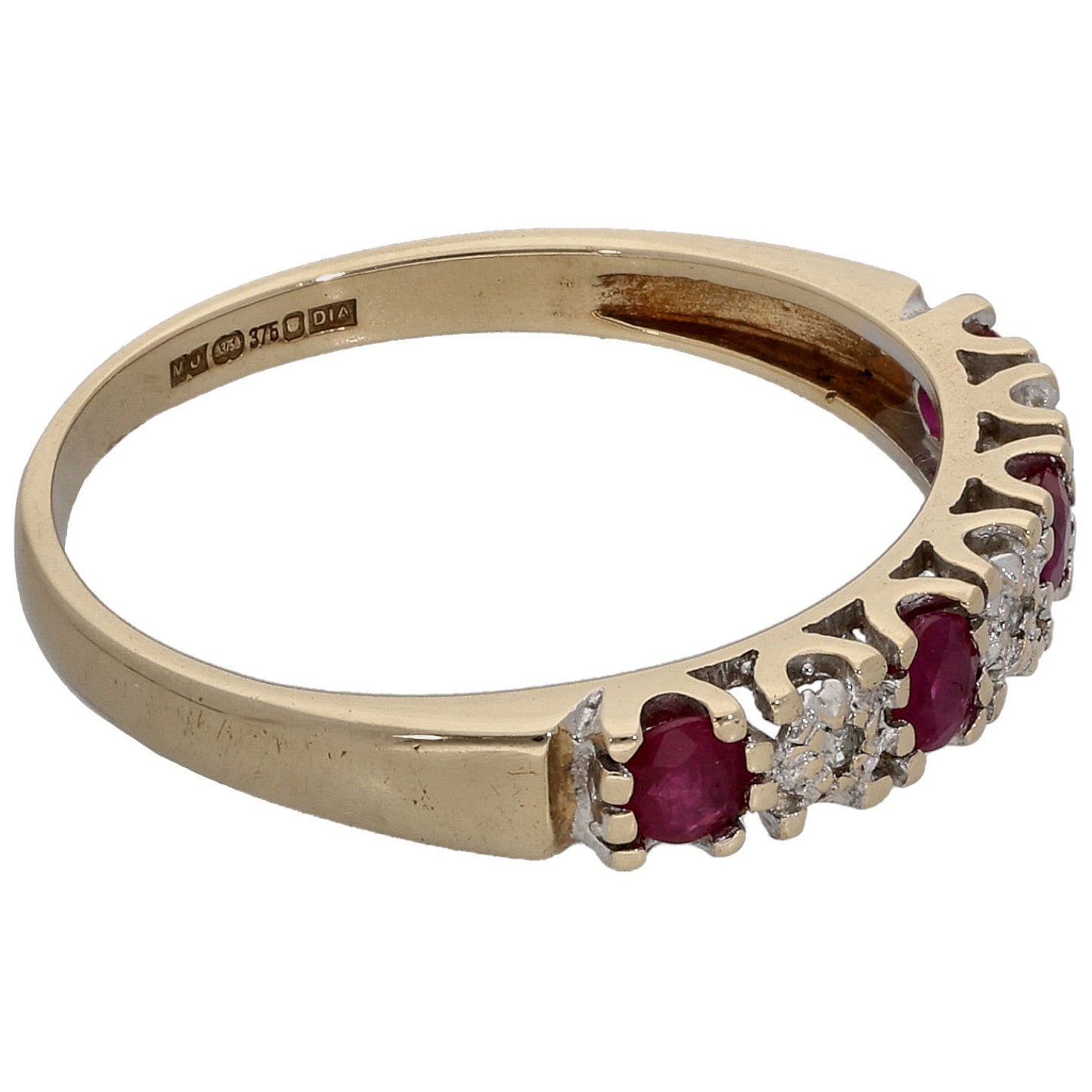 9ct Gold Ruby & 0.03ct Diamond Half Eternity Ring Size P