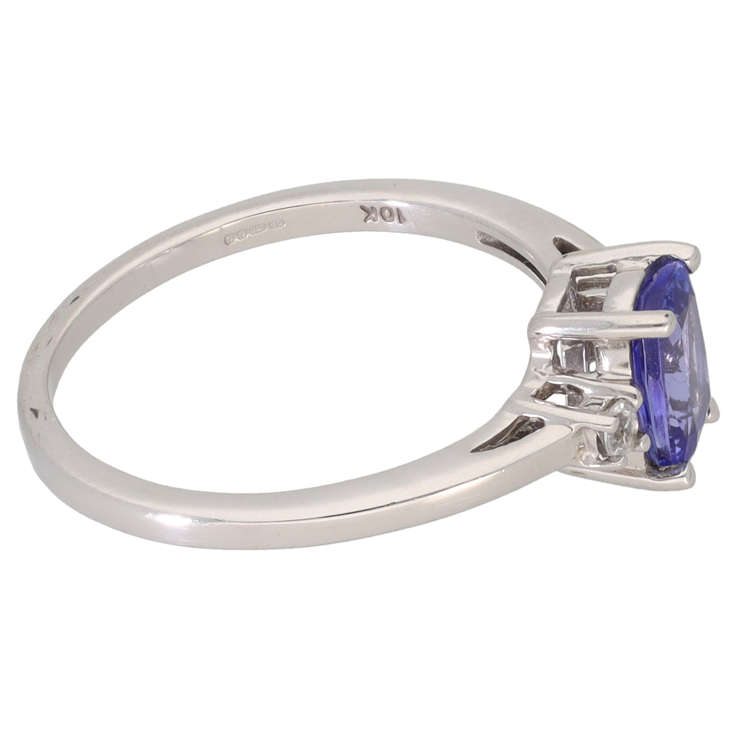 9ct White Gold Tanzanite & Cubic Zirconia Single Stone Ring with Accent Stones Size N