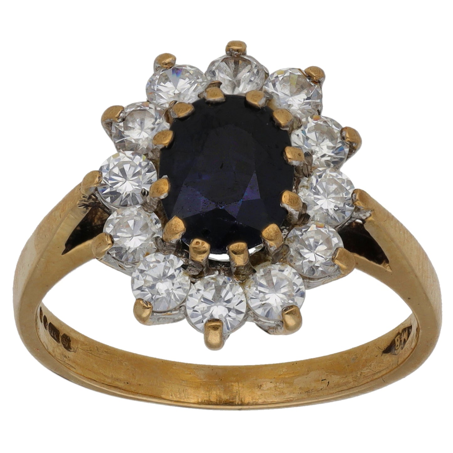 9ct Gold Sapphire & Cubic Zirconia Cluster Ring Size P
