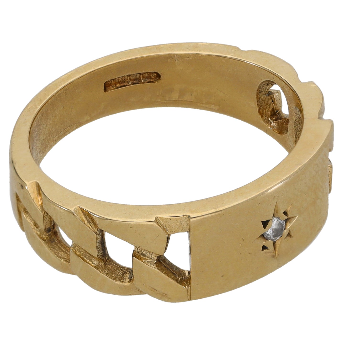 9ct Gold 0.02ct Diamond Patterned Signet Ring Size R