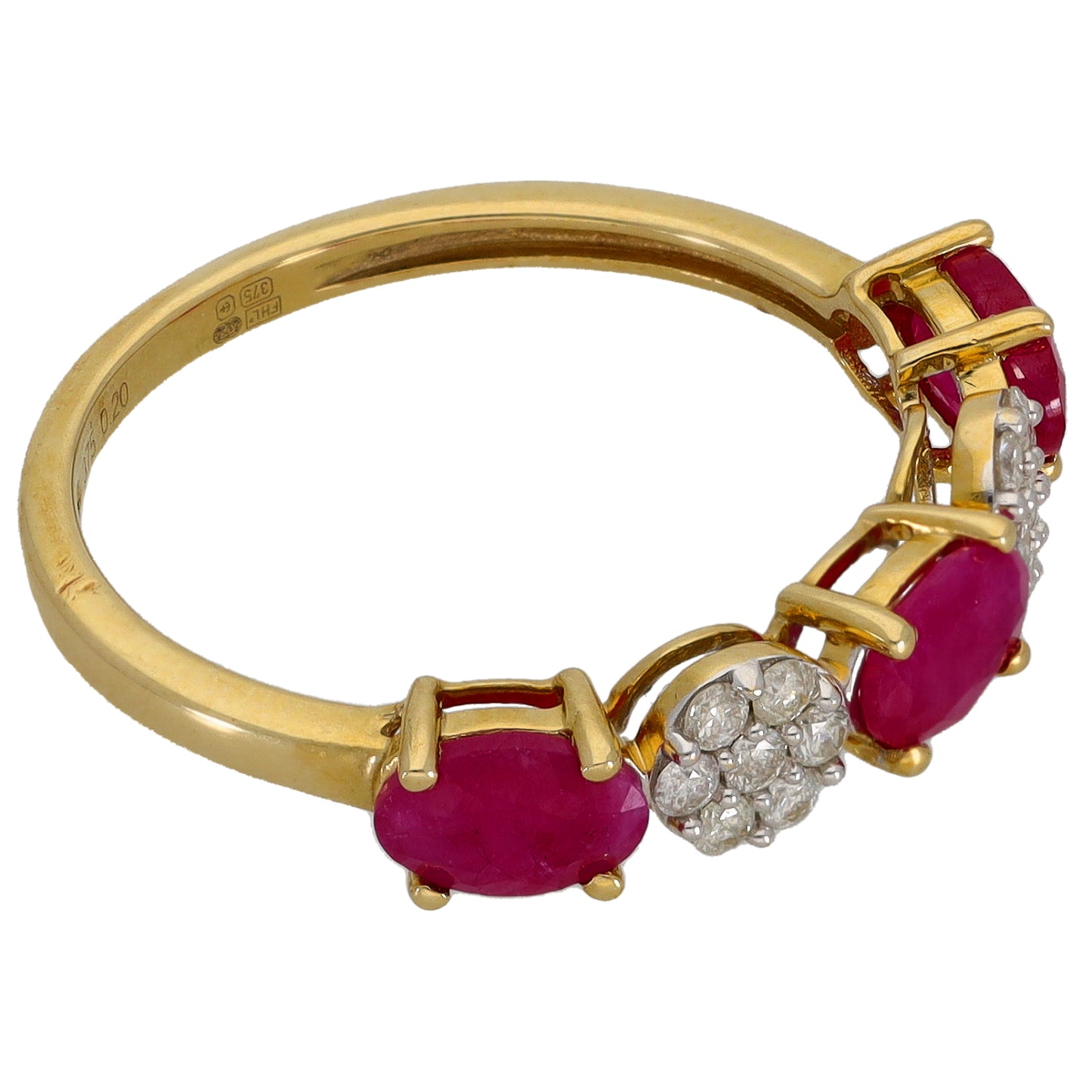 9ct Gold Glass Filled Ruby & 0.20ct Diamond Dress/Cocktail Ring Size Q