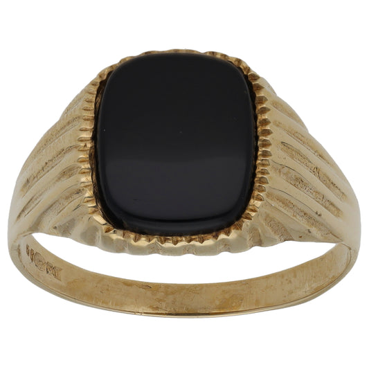 9ct Gold Onyx Patterned Signet Ring Size V