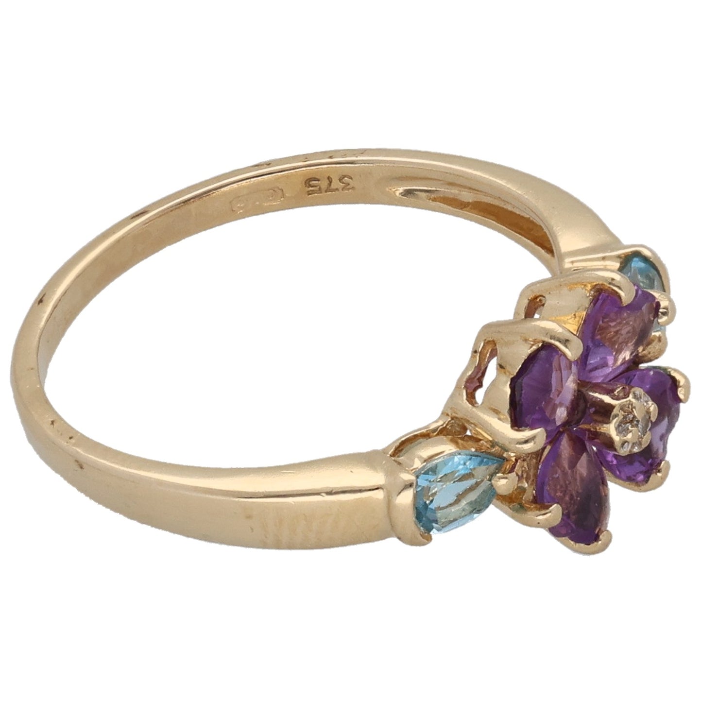 9ct Gold Amethyst, Topaz & 0.0025ct Diamond Dress/Cocktail Ring Size Q