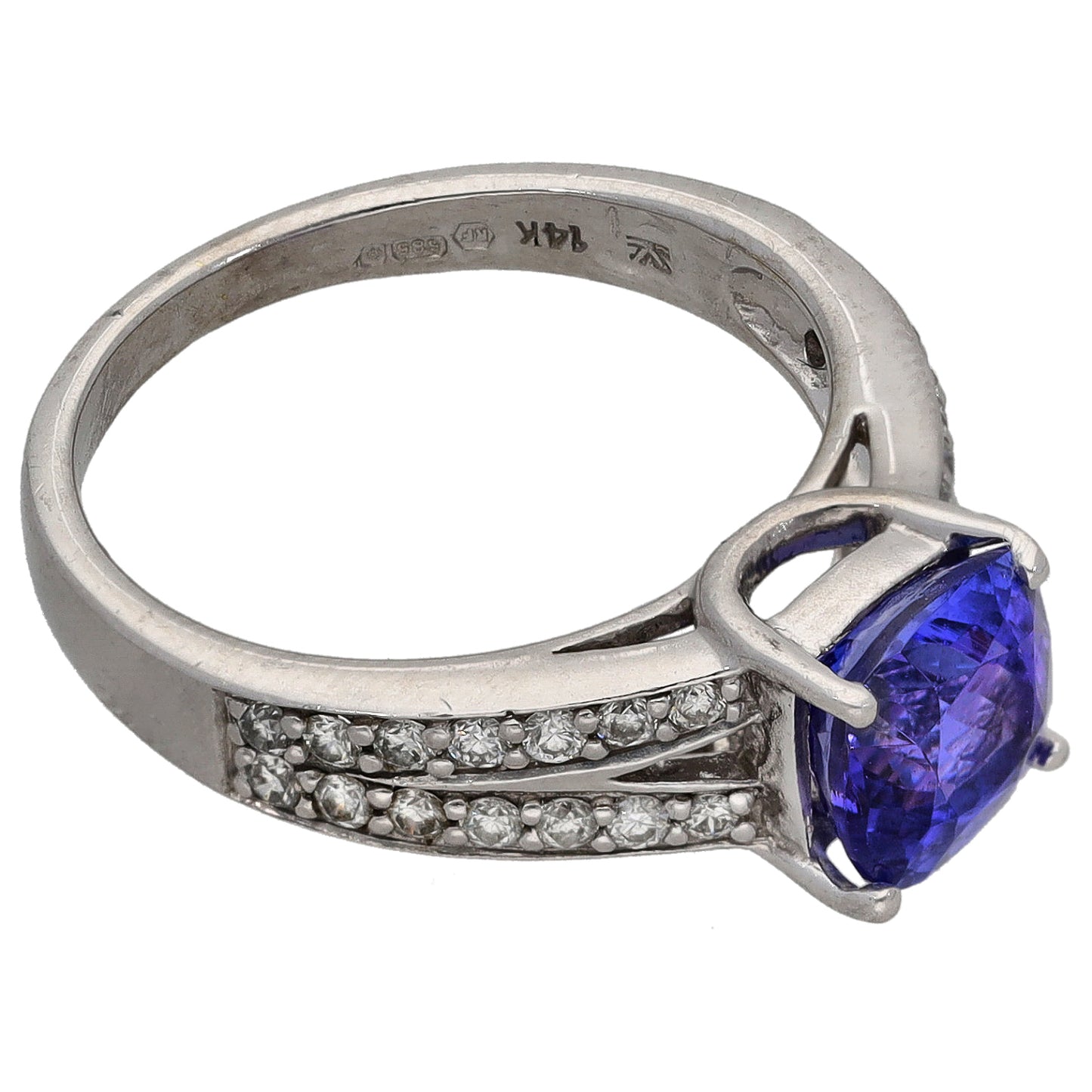 14ct White Gold 0.28ct Diamond & Tanzanite Dress/Cocktail Ring Size L