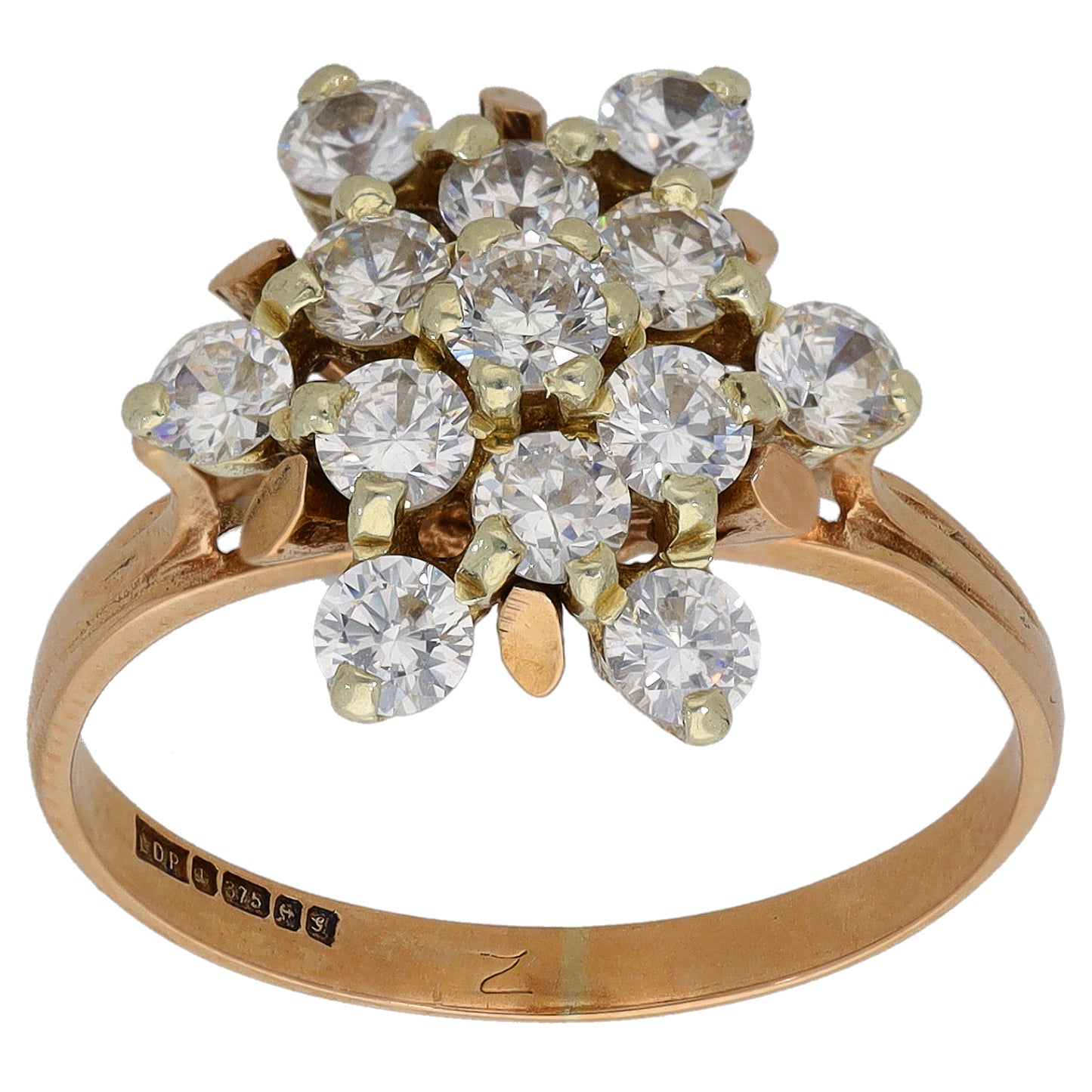 9ct Gold Cubic Zirconia Dress/Cocktail Ring Size Q