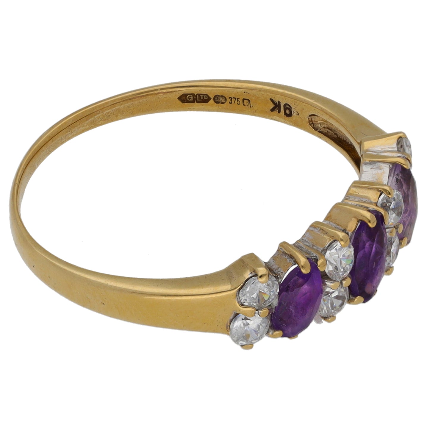 9ct Gold Amethyst & Cubic Zirconia Half Eternity Ring Size R