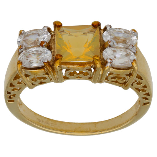 9ct Gold Opal & White Sapphire Dress/Cocktail Ring Size N
