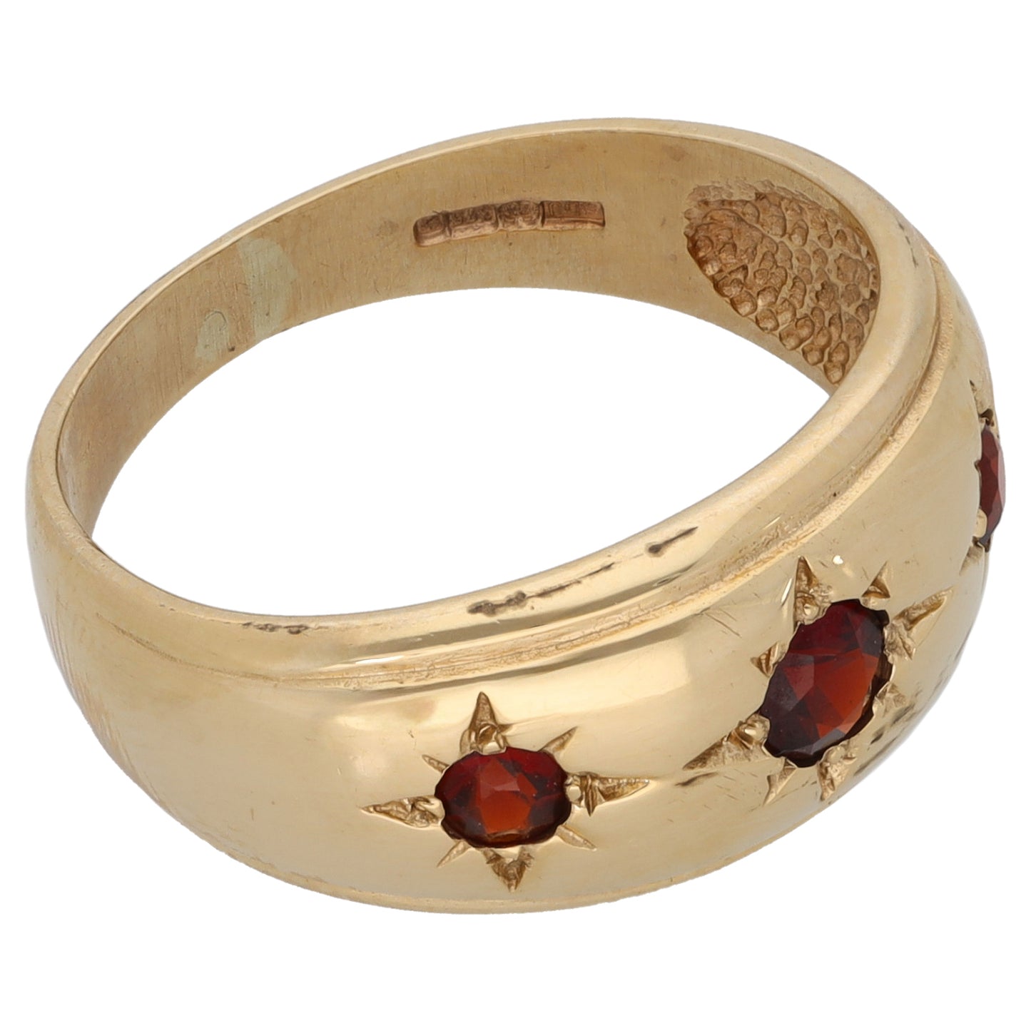 9ct Gold Garnet Three Stone Ring Size P