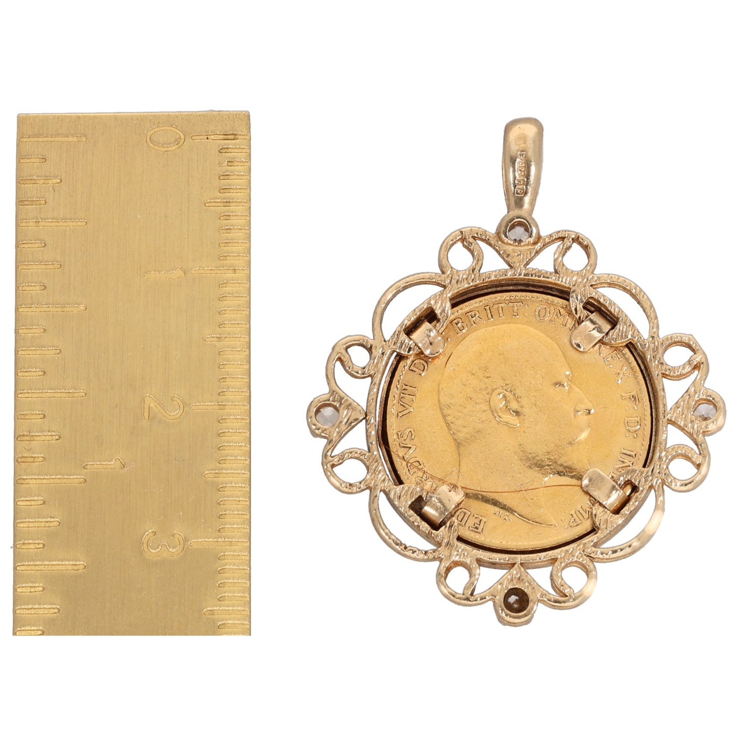 9ct Gold Half Sovereign Cubic Zirconia Coin Pendant