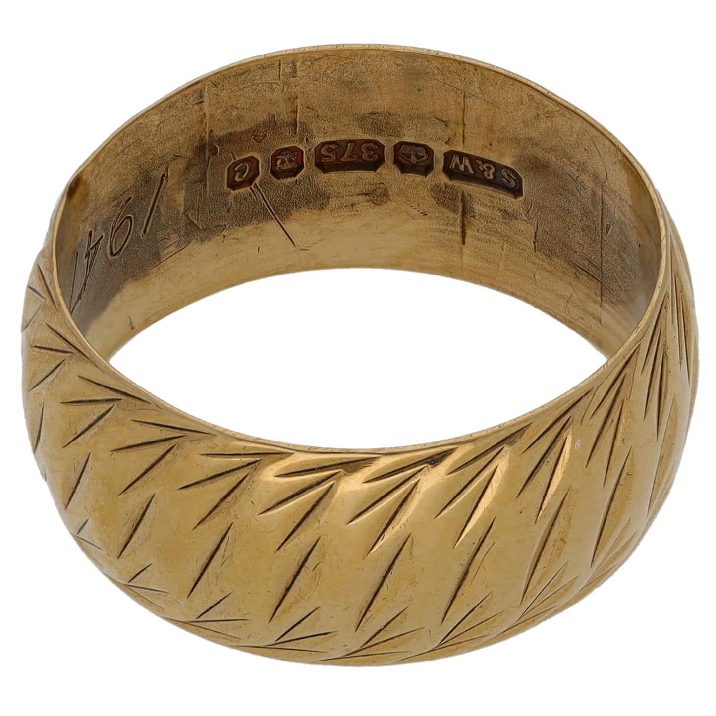 9ct Gold Patterned Wedding Ring Size N