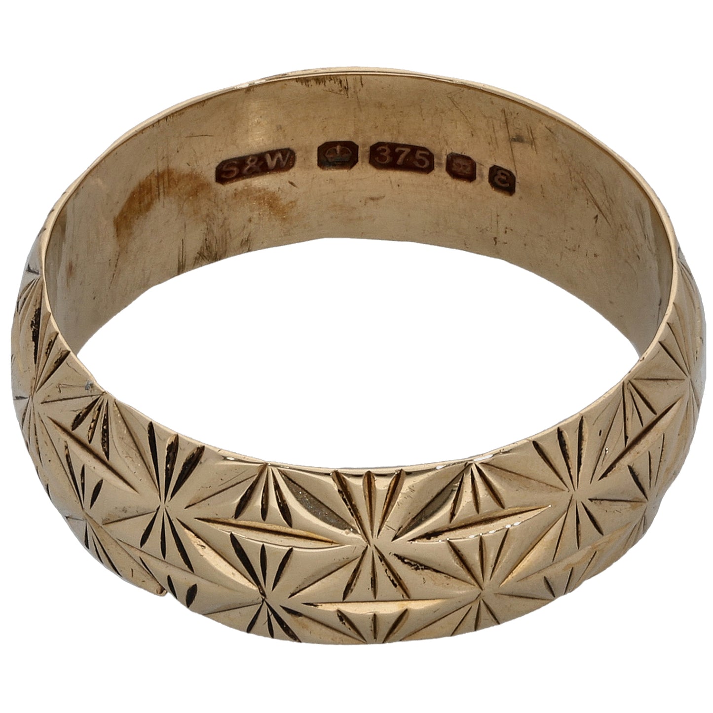 9ct Gold Patterned Wedding Ring Size R
