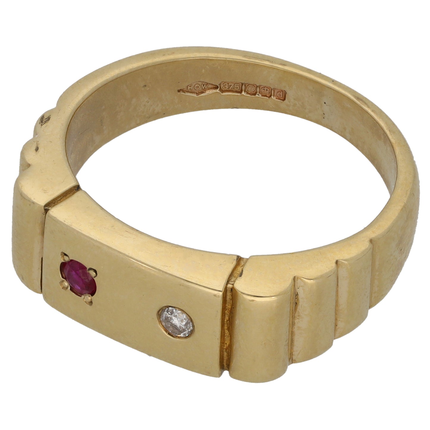 9ct Gold Ruby & Cubic Zirconia Patterned Signet Ring Size S