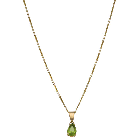 14ct Gold Peridot Single Stone Pendant With Chain