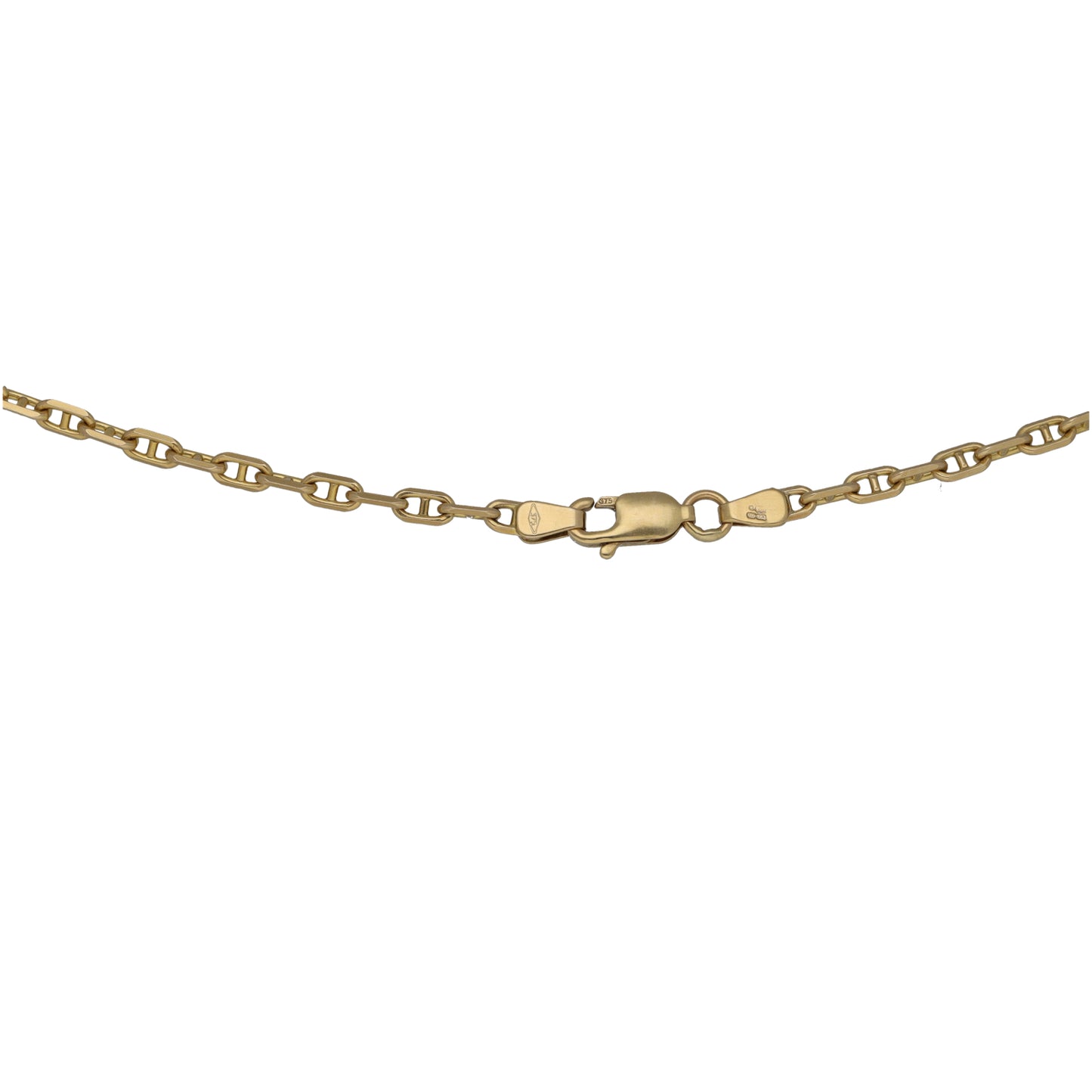 9ct gold fancy chain necklace clasp with oval links and tag detail