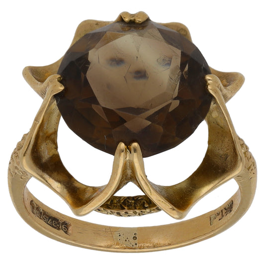 9ct Gold Smoky Quartz Single Stone Ring Size L