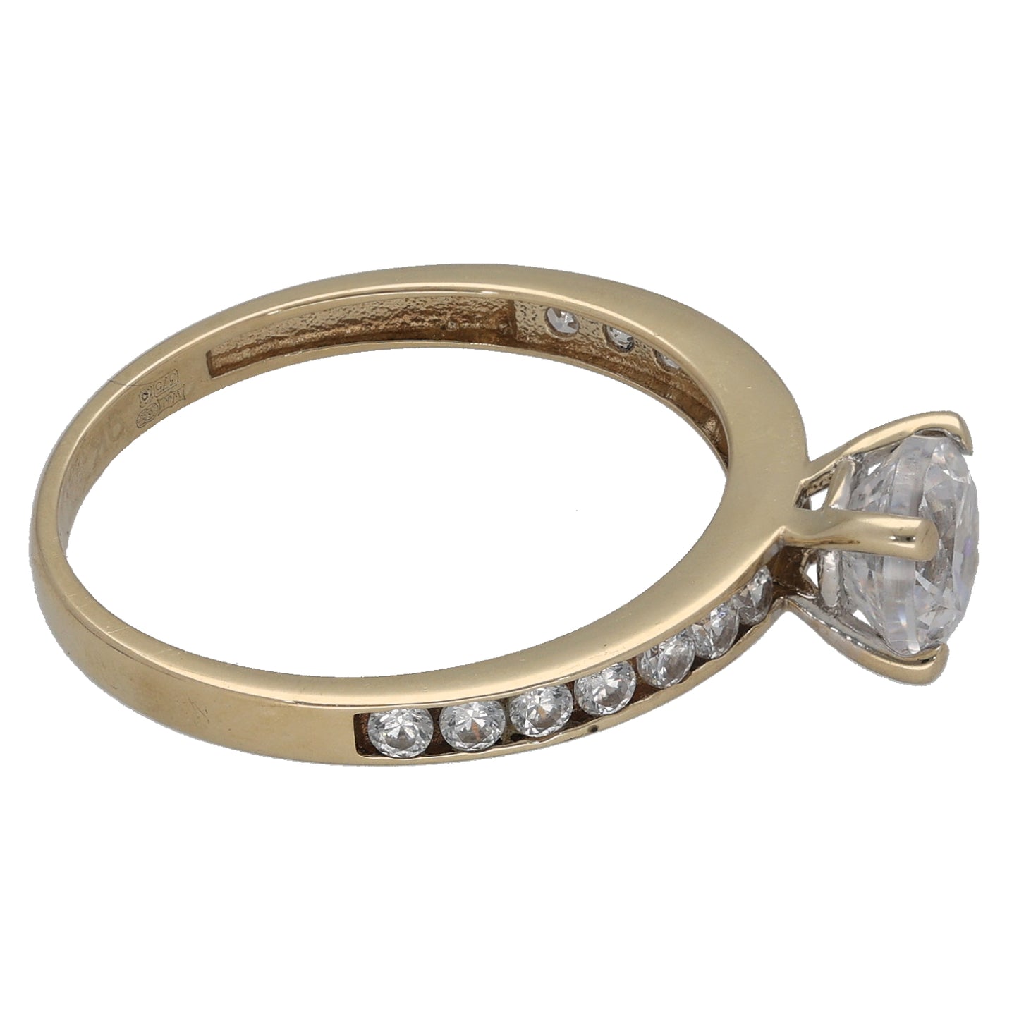 9ct Gold Cubic Zirconia Single Stone Ring with Accent Stones Size Q