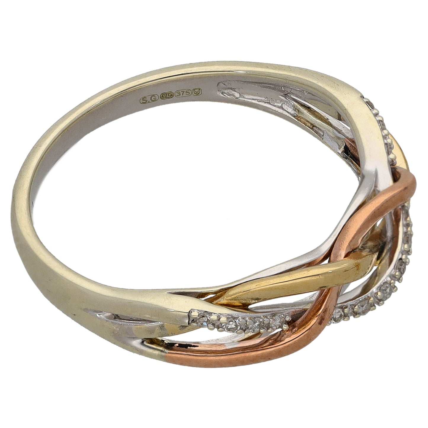 9ct Tri-Colour Gold 0.06ct Diamond Dress/Cocktail Ring Size P
