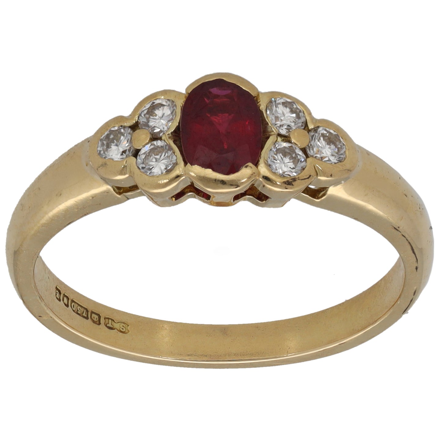 18ct Gold Ruby & 0.18ct Diamond Dress/Cocktail Ring Size O