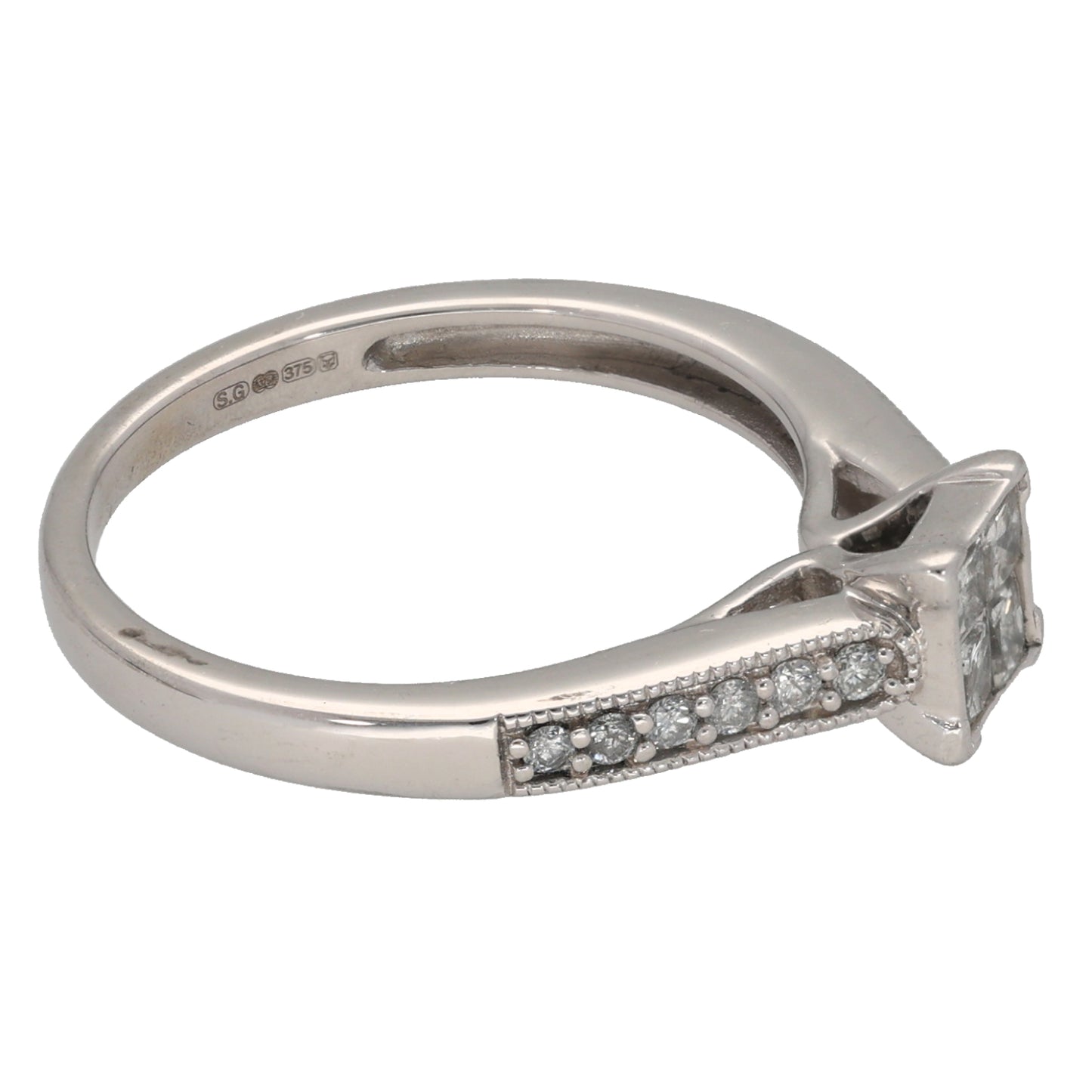 9ct White Gold 0.04ct Square Cut Diamond Dress/Cocktail Ring Size M