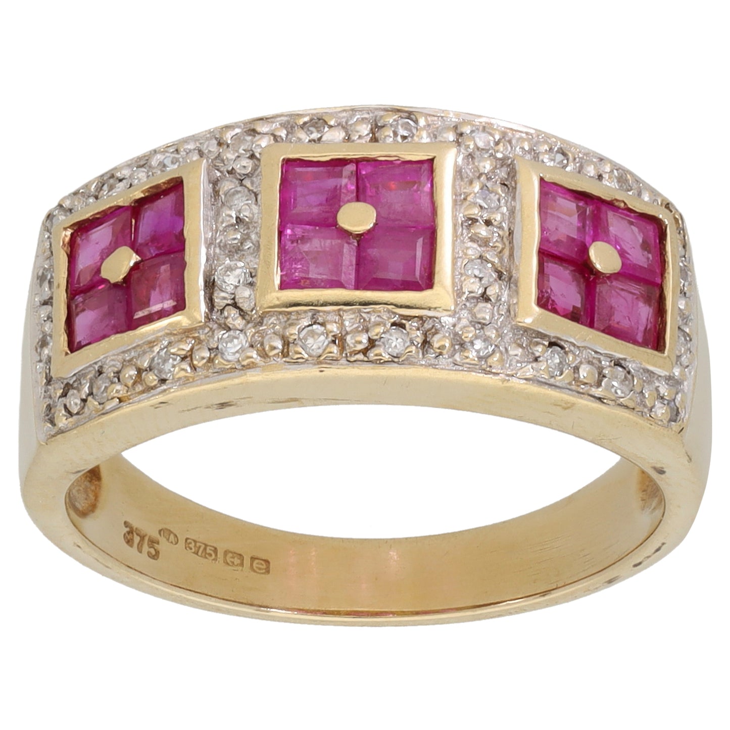 9ct Gold 0.14ct Diamond & Ruby Dress/Cocktail Ring Size N