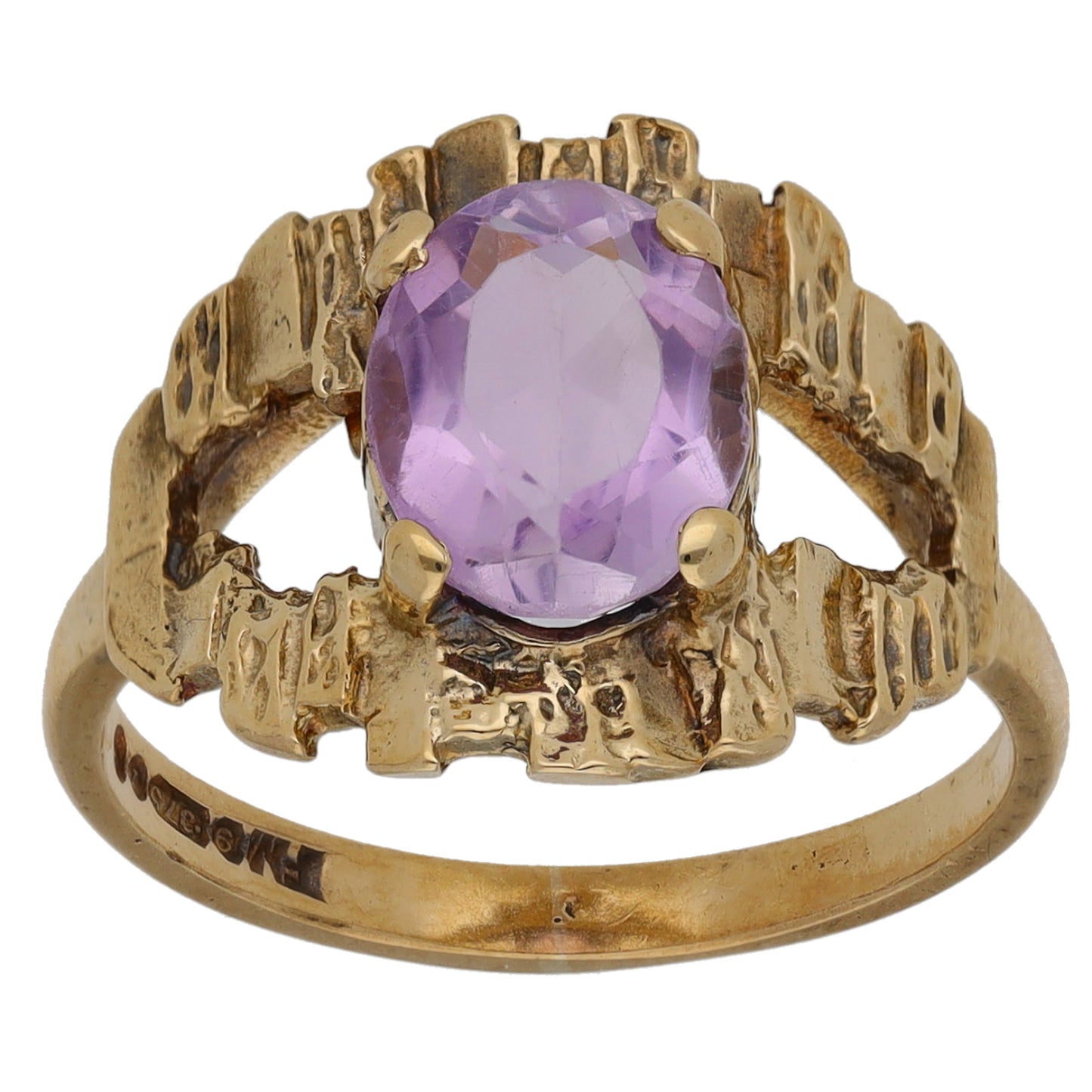 9ct Gold Amethyst Single Stone Ring Size L