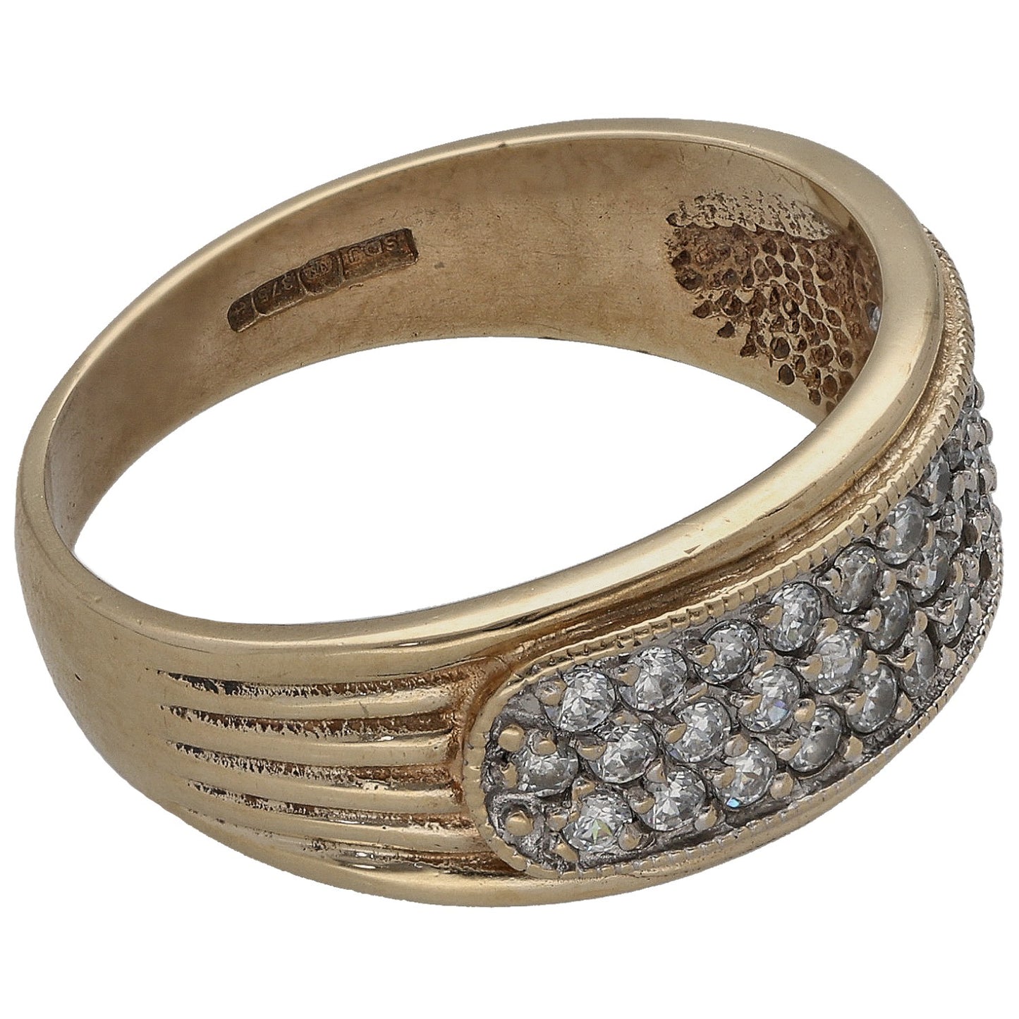 9ct gold dress ring with clustered cubic zirconia stones