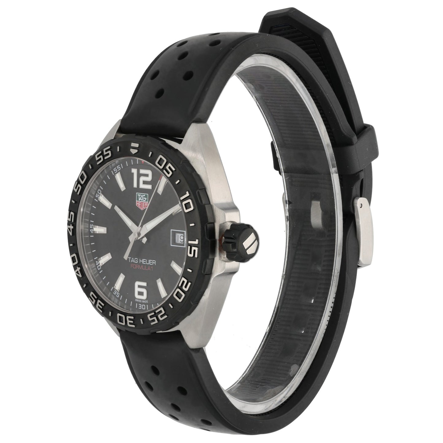 Tag Heuer Formula 1 WAZ1110, black dial, black rubber strap, front angle image