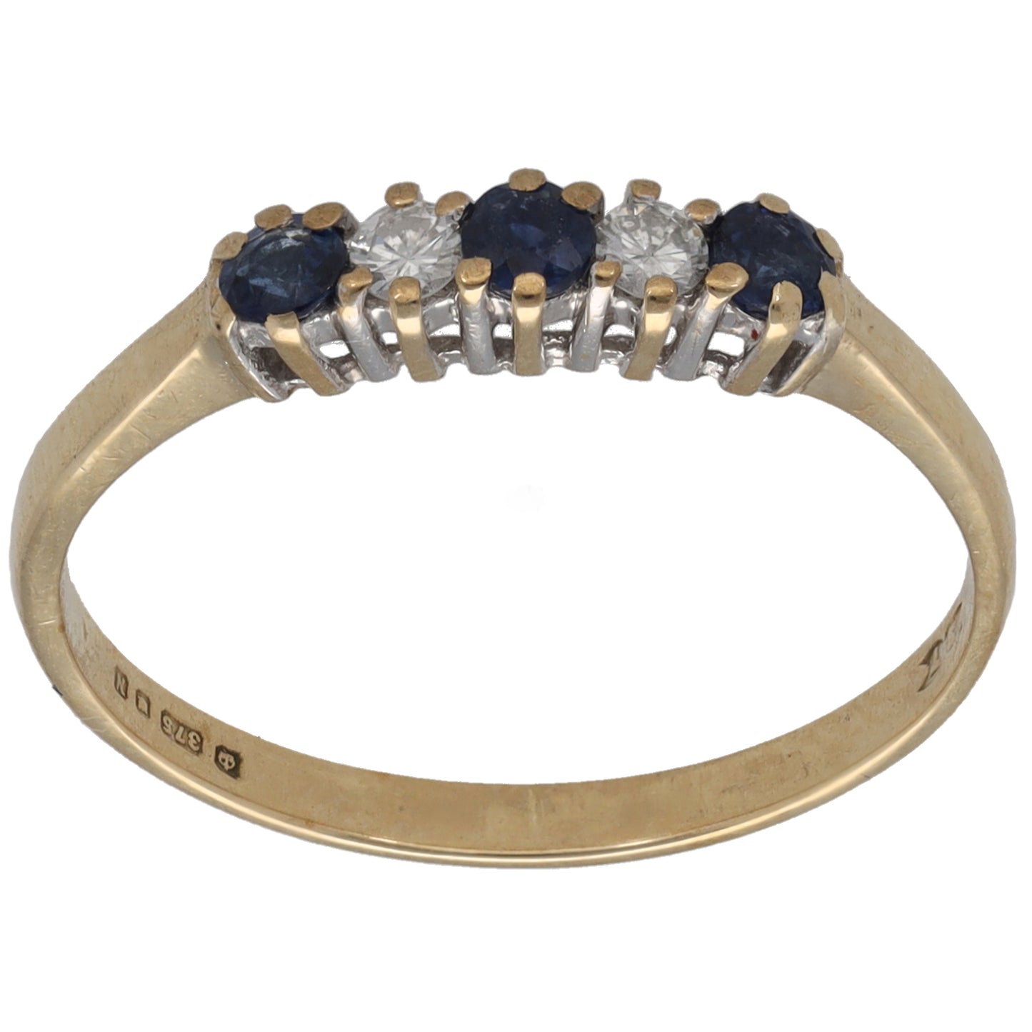 9ct Gold Sapphire & 0.08ct Diamond Half Eternity Ring Size O