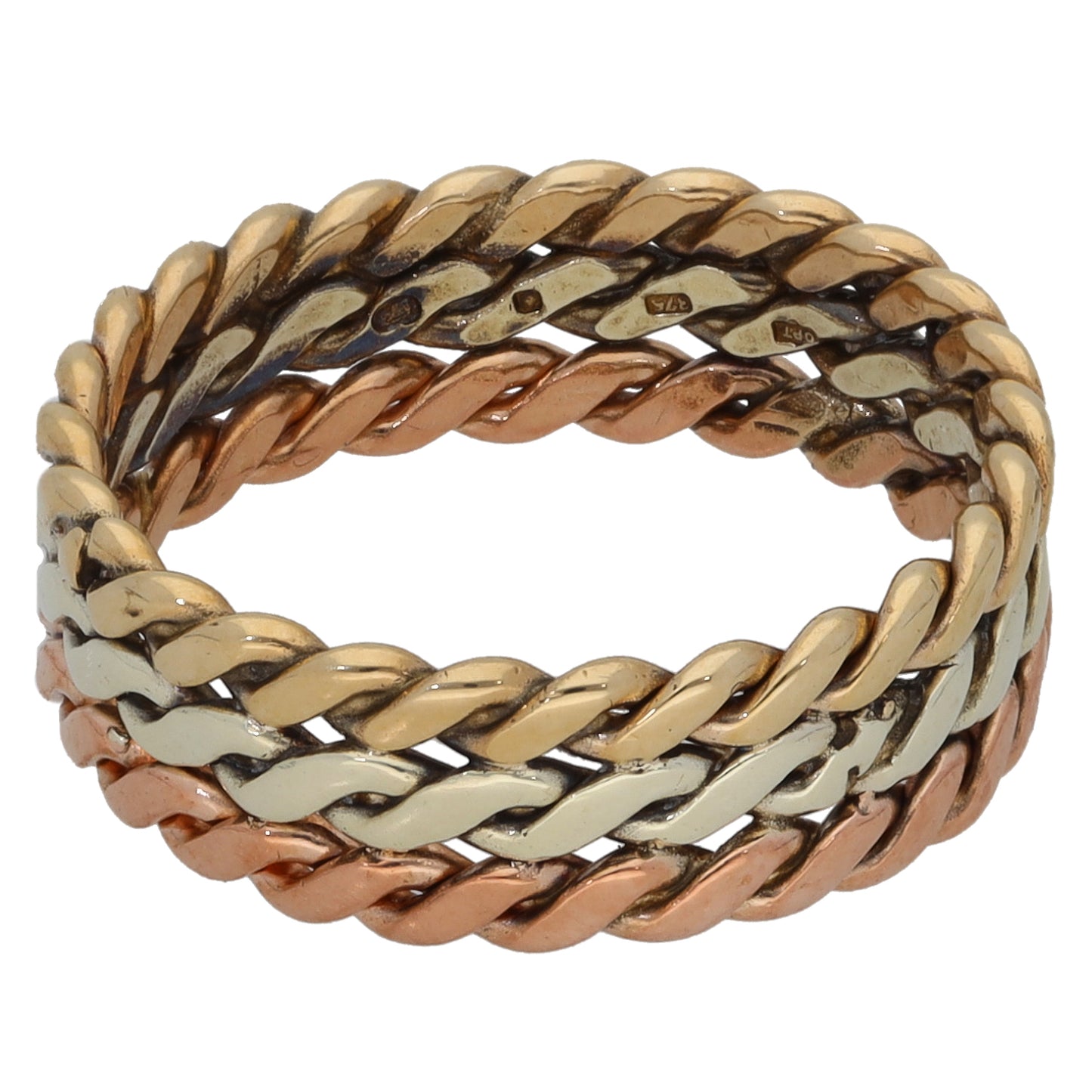 9ct Tri-Colour Gold Patterned Wedding Ring Size K