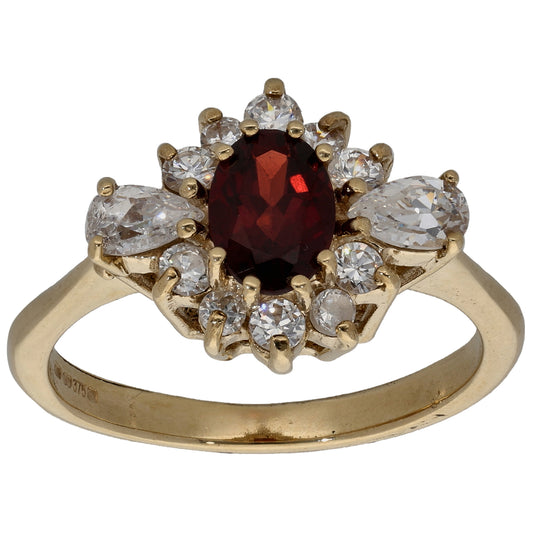 9ct Gold Garnet & Cubic Zirconia Dress/Cocktail Ring Size O