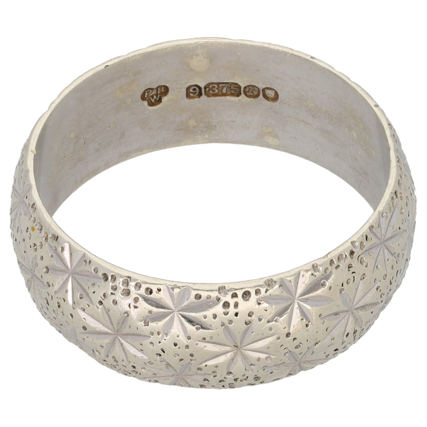 9ct White Gold Patterned Wedding Ring Size T