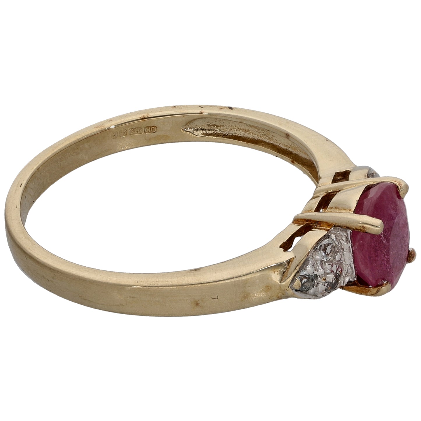 9ct Gold Sapphire & Imitation Single Stone Ring with Accent Stones Size M