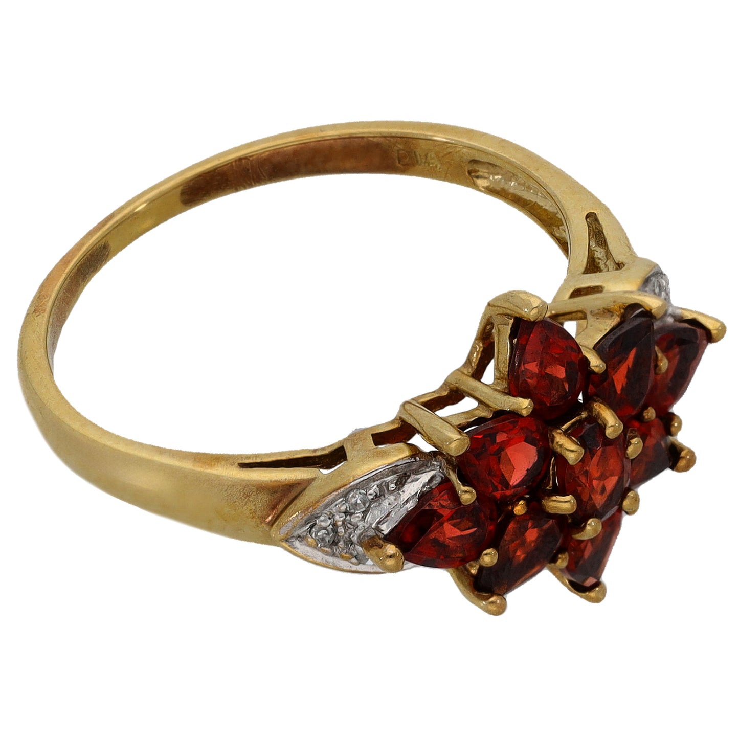 9ct Gold Garnet & 0.03ct Diamond Dress/Cocktail Ring Size P