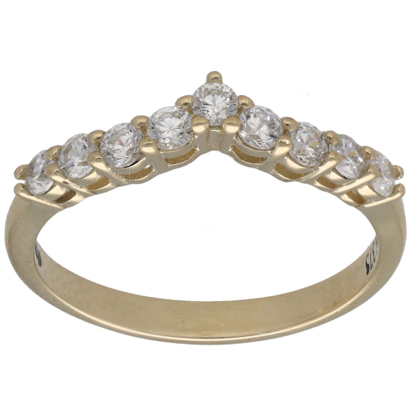 9ct Gold Cubic Zirconia Wishbone Ring Size M
